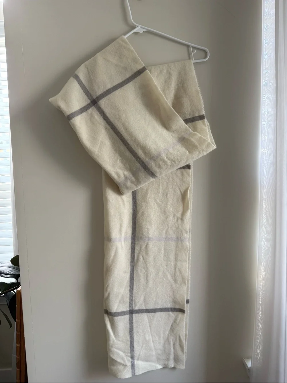 Quince Cream Plaid Mongolian Cashmere Wrap Scarf